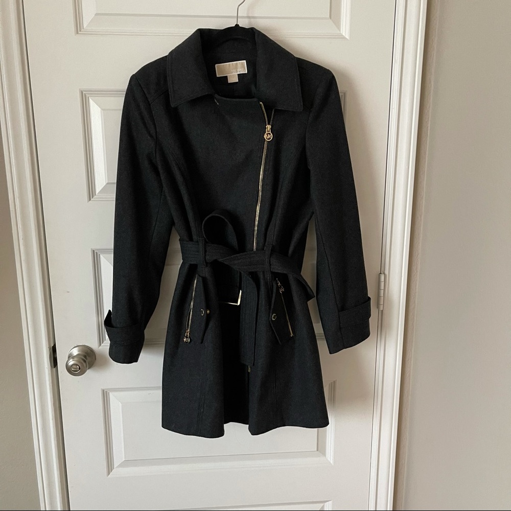 MICHAEL Michael Korea Grey Belted Coat with Gold